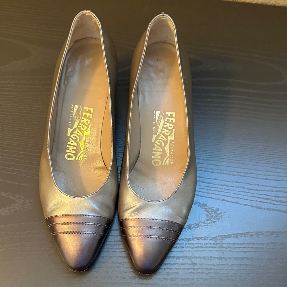 Salvatore Ferragamo Shimmering Silver & Bronze Heels